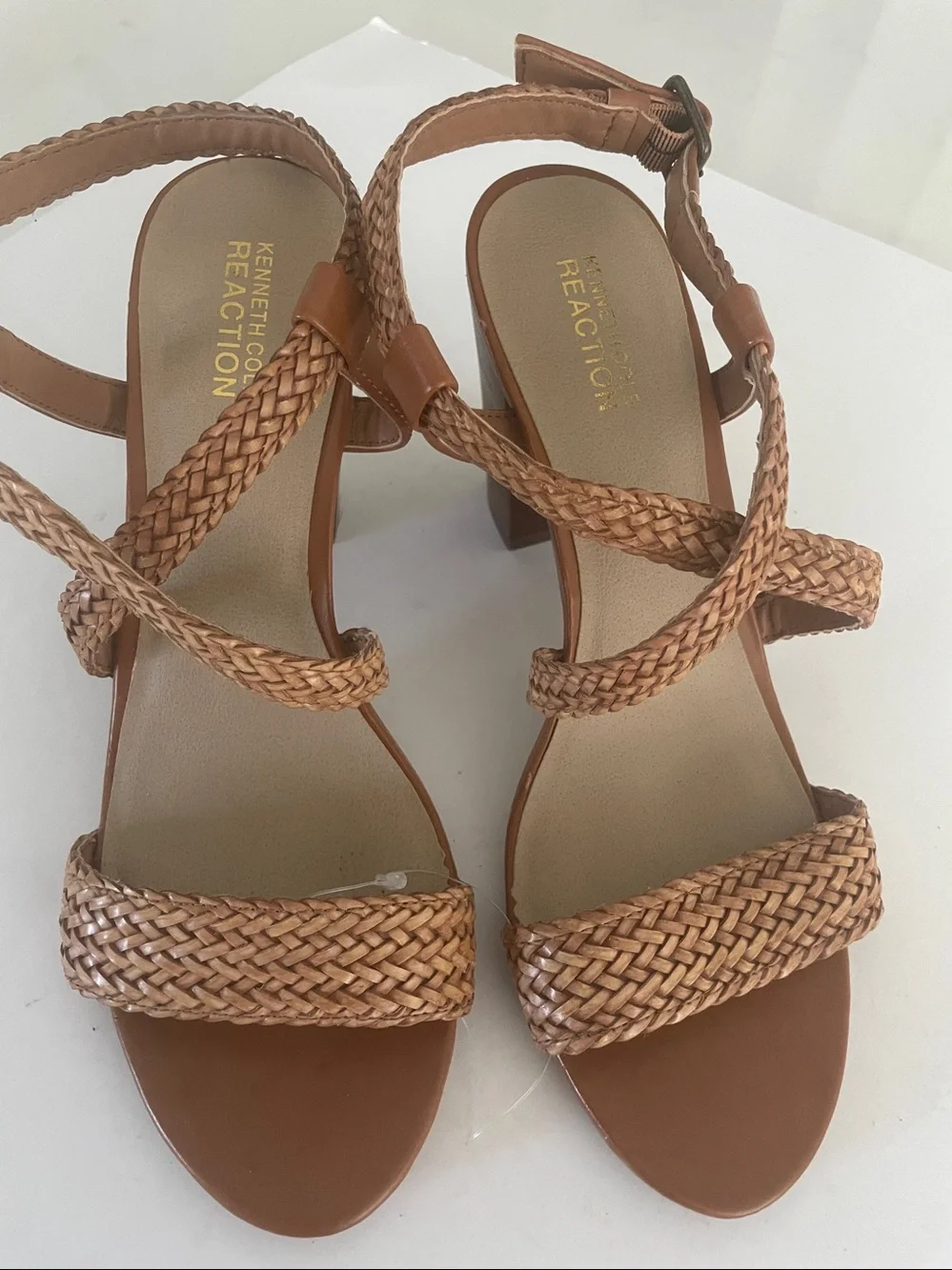 Kenneth Cole Reaction Tan Braided Strap Block Heel  Cheerleader Sandal in size 9